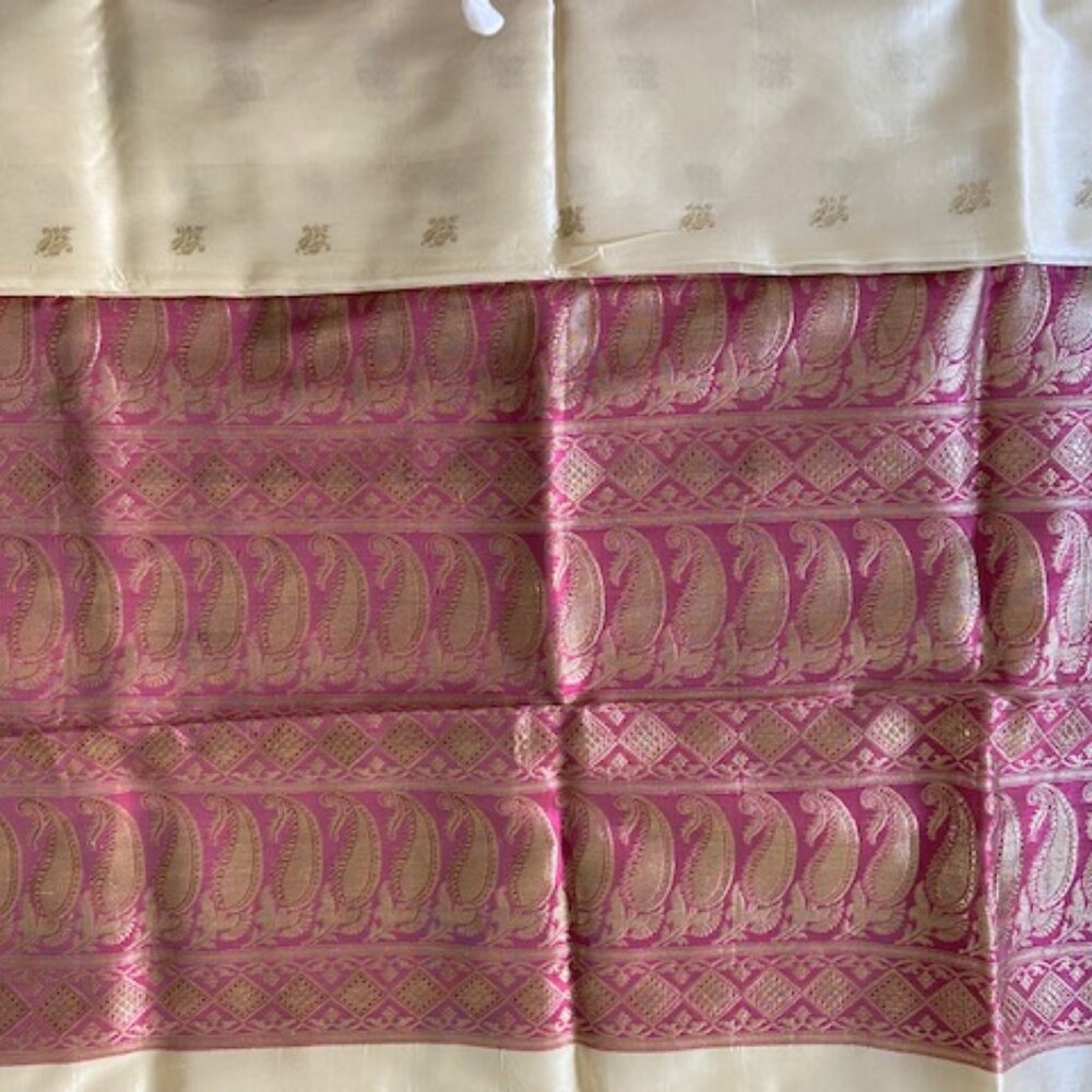 - Beautiful Silk BANARASI bridal Saree stitched fall and side seam ready to wear